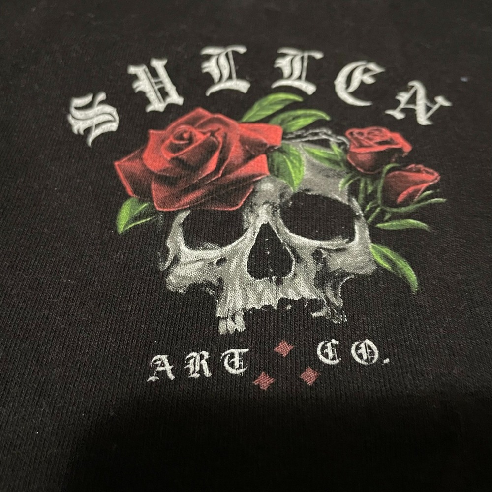 Sullen Art Collective Mens Black Skull and Roses Graphic T-Shirt Medium Tattoo - Picture 5 of 6